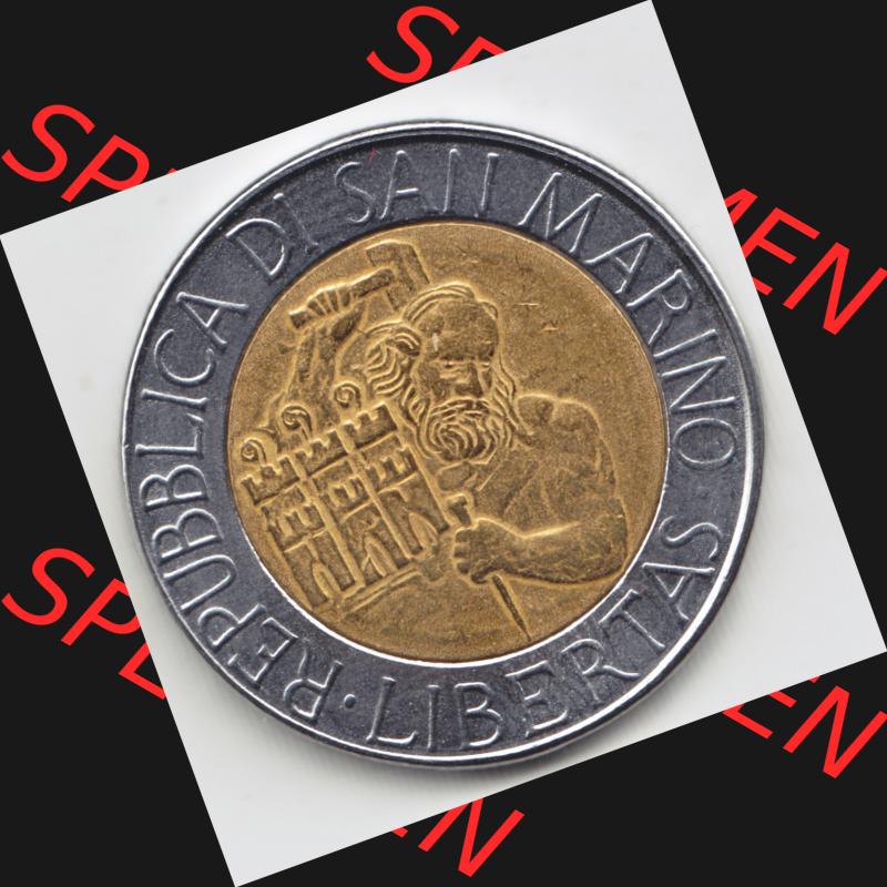 Münzen San Marino Gedenkmünze 1994-1994, 500 Lire Steinmetz mit Hammer und Meißel Rauchtürme. 500 Lire Gedenkmünzen von San Marino Eurovorläufer als Bildmaterial... Sammlung