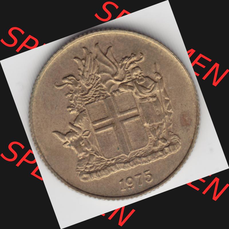 Münzen Island Umlaufmünze 1967-1975, 1 KR Krone 1975. Vorderseite der alten Isländischen Umlaufmünze aus Island in Isländischen Kronen-Währung zum katalogisieren... Sammlung