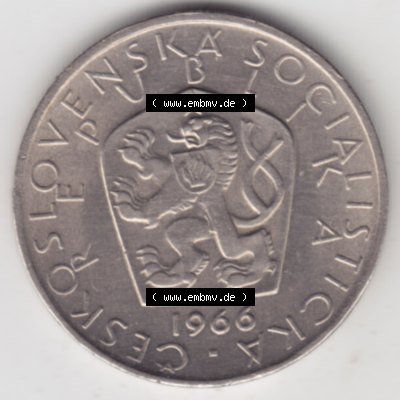 Münzen Tschechoslowakei Umlaufmünze 1966-1990, 5 Kronen. Vorderseite der Münze aus Tschechoslowakei als Bildmaterial für Sammler und Münzen-Webseiten hier im online... Sammlung