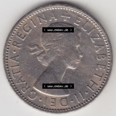 Münzen Großbritannien Umlaufmünze 1954-1970, 2 Schilling-Florin 1961. Rückseite der alten britischen Münze aus Großbritannien zum katalogisieren und verwalten... Sammlung