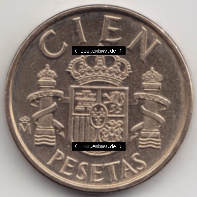 Münzen Spanien Umlaufmünze 1982-1990, 100 Cien Peseten 1982. Vorderseite der alten Peseten Umlaufmünze aus Spanien vor Einführung der Euromünzen in Spanien zum katalogisieren... Sammlung
