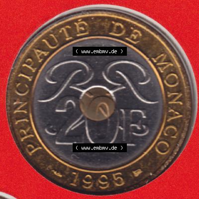 Münzen Monaco Umlaufmünze 1992-1997, 20 Francs 1995 (1) Sammlung