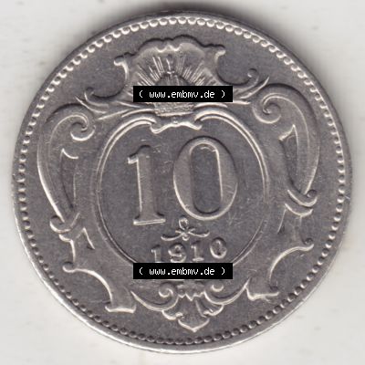 Münzen Österreich Umlaufmünze 1892-1911, 10 Heller 1910, Bild mit Vorderseite der Münze aus Österreich als Bildmaterial, für dich selbst Sammlung