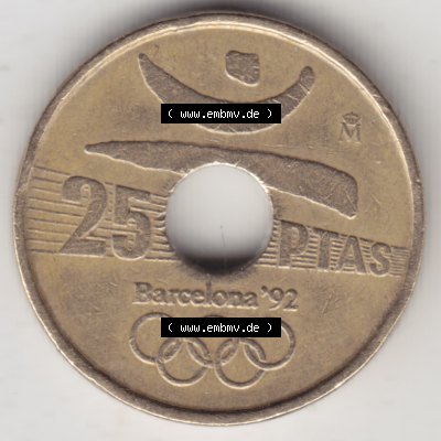 Münzen Spanien Umlaufmünze 1990-1991, 25 PTAS II - Peseten 1990. Vorderseite der alten Peseten Umlaufmünze aus Spanien vor Einführung der Euromünzen in Spanien zum... Sammlung