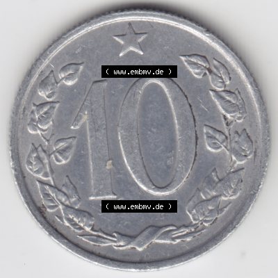 Münzen Tschechoslowakei Umlaufmünze 1961-1971 10 h, Haleru, Heller. Rückseite der Münze aus Tschechoslowakei als Bildmaterial für Sammler und Münzen-Webseiten... Sammlung