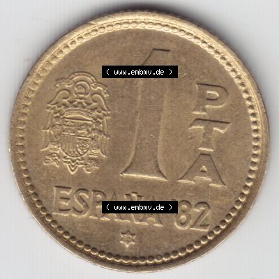 Münzen Spanien Umlaufmünze 1980, 1980-1982, 1 PTA, Pesete 1980. Vorderseite der alten Peseten Umlaufmünze aus Spanien vor Einführung der Euromünzen in... Sammlung