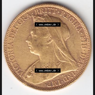 Münzen Großbritannien Goldmünze 1893-1901, 1 Pfund Sovereign 1899. Rückseite der alten britischen Münze aus Großbritannien zum katalogisieren und verwalten... Sammlung