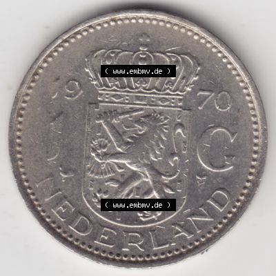 Münzen Niederlande Umlaufmünze 1967-1980, 1 Gulden 1970, Bild mit Vorderseite der Münze als Bildmaterial Sammlung