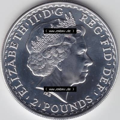 Münzen Großbritannien Silbermünze 2010-2010, 2 Pfund - Pounds Britannia. Rückseite der alten britischen Münze aus Großbritannien zum katalogisieren und verwalten... Sammlung