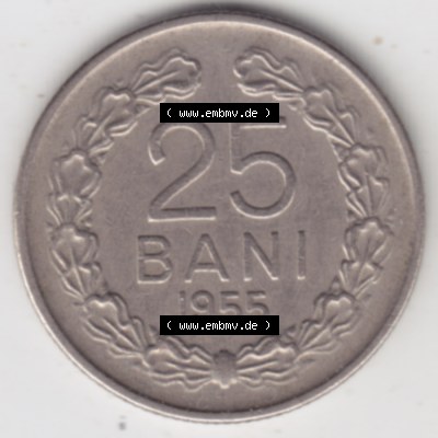 Münzen Rumänien Umlaufmünze 1955-1955, 25 Bani, Bild mit Vorderseite der Münze als Bildmaterial Sammlung