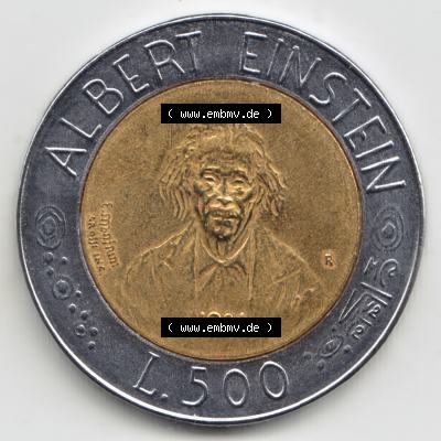 Münzen San Marino Gedenkmünze 1984-1984, 500 Lire Albert Einstein. 500 Lire Gedenkmünzen von San Marino Eurovorläufer als Bildmaterial im online Katalog und Datenbank erhältlich. Sammlung