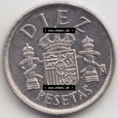 Münzen Spanien Umlaufmünze 1983-1985, 10 Peseten 1985. Vorderseite der alten Peseten Umlaufmünze aus Spanien vor Einführung der Euromünzen in Spanien zum katalogisieren... Sammlung