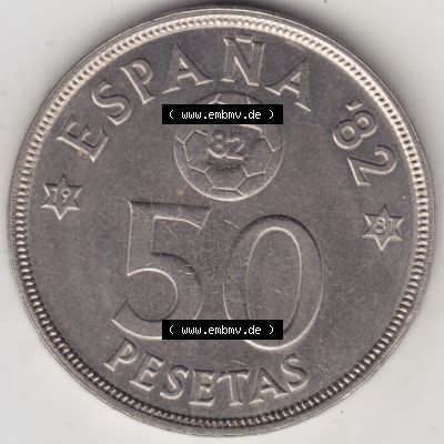 Münzen Spanien Umlaufmünze 1980-1992, 50 Pesetas - Peseten 1979. Vorderseite der alten Peseten Umlaufmünze aus Spanien vor Einführung der Euromünzen in Spanien zum... Sammlung
