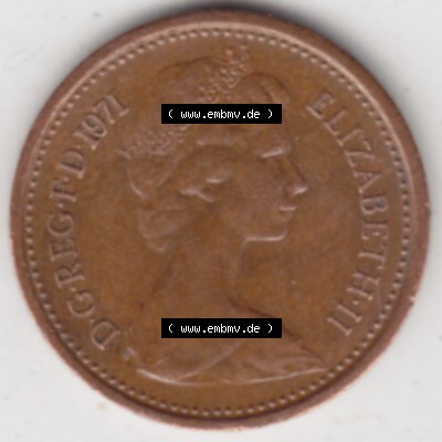Münzen Großbritannien Umlaufmünze 1971-1981, 1/2 New Penny 1971. Rückseite der alten britischen Münze aus Großbritannien zum katalogisieren und verwalten... Sammlung