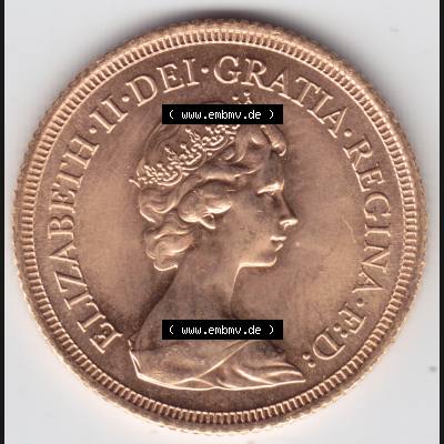 Münzen Großbritannien Goldmünze 1974-1984, 1 Sovereign 1979. Rückseite der alten britischen Münze aus Großbritannien zum katalogisieren und verwalten im Münzen-Katalog... Sammlung