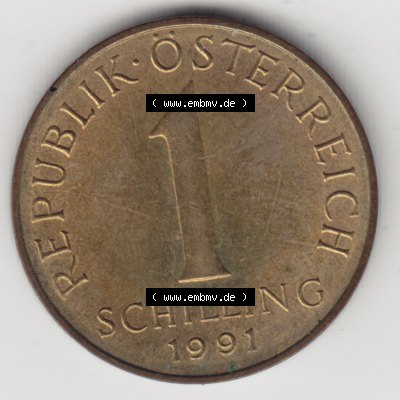 Münzen Österreich Umlaufmünze 1959-2001, 1 Schilling 1991 I., Bild mit Vorderseite der Münze aus Österreich als Bildmaterial, für dich selbst Sammlung