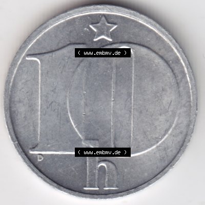 Münzen Tschechoslowakei Umlaufmünze 1974-1990 10 h, Haleru, Heller. Rückseite der Münze aus Tschechoslowakei als Bildmaterial für Sammler und Münzen-Webseiten... Sammlung