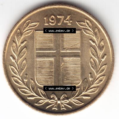 Münzen Island Umlaufmünze 1974 50 Aurar. Vorderseite der alten Isländischen Umlaufmünze aus Island in Isländischen Kronen-Währung zum katalogisieren und verwalten im... Sammlung