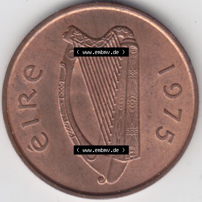 Münzen Irland Umlaufmünze 1971-1988, 2 Pence 1975. Rückseite der alten irischen Umlaufmünze aus Irland in Irische Pfund-Währung zum katalogisieren und verwalten im... Sammlung