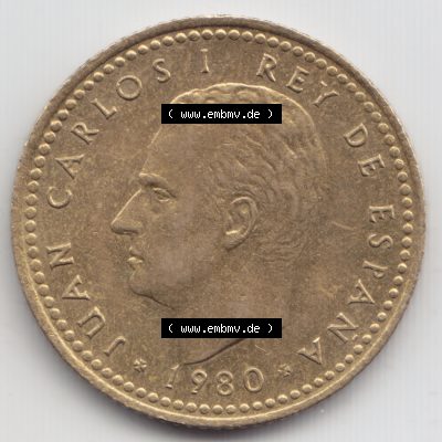 Münzen Spanien Umlaufmünze 1980, 1980-1982, 1 PTA, Pesete 1980. Rückseite der spanischen Umlaufmünze aus Spanien vor der Euro-Einführung in Spanien zum... Sammlung