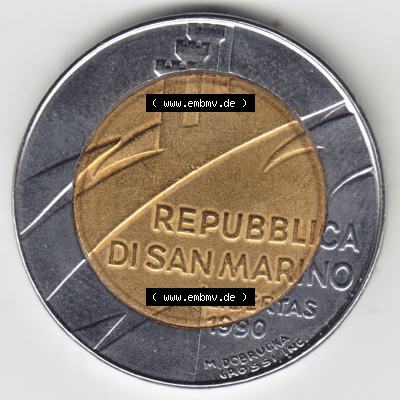 Münzen San Marino Gedenkmünze 1990-1990, 500 Lire 1600 Jahre San Marino. Wappen der 500 Lire Gedenkmünzen von San Marino Eurovorläufer als Bildmaterial im online Katalog... Sammlung