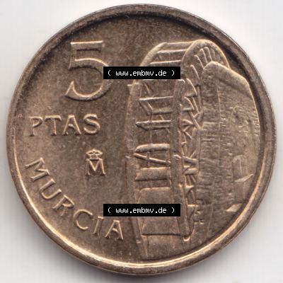 Münzen Spanien Umlaufmünze 1999-1999, 5 Ptas, Peseten 1999. Vorderseite der alten Peseten Umlaufmünze aus Spanien vor Einführung der Euromünzen in Spanien zum... Sammlung