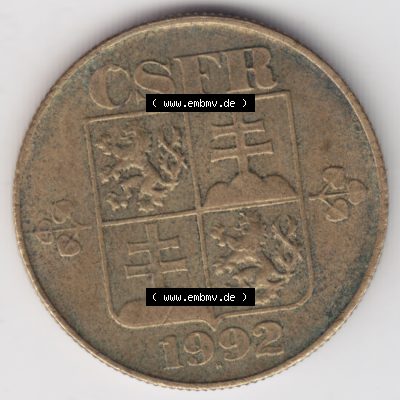 Münzen Tschechoslowakei Umlaufmünze 1991-1992 1 Kcs, Koruna, Kronen. Vorderseite der Münze aus Tschechoslowakei als Bildmaterial für Sammler und Münzen-Webseiten... Sammlung