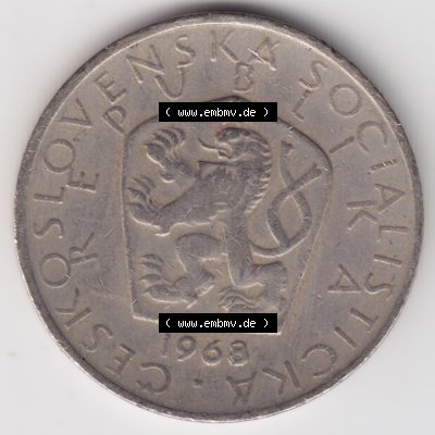 Münzen Tschechoslowakei Umlaufmünze 1967-1990, 5 Kcs, Korun, Kronen. Vorderseite der Münze aus Tschechoslowakei als Bildmaterial für Sammler und Münzen-Webseiten... Sammlung
