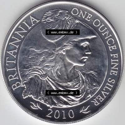 Münzen Großbritannien Silbermünze 2010-2010, 2 Pfund - Pounds Britannia. Vorderseite der alten britischen Münze aus Großbritannien zum katalogisieren und verwalten... Sammlung