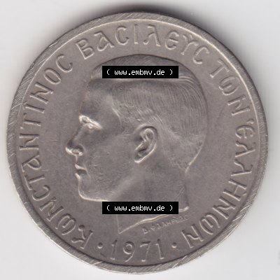 Münzen Griechenland Umlaufmünze 1971, 2 Apaxmai, Drachmen. Rückseite der alten griechischen Umlaufmünze aus Griechenland in der Drachmen-Währung zum katalogisieren... Sammlung