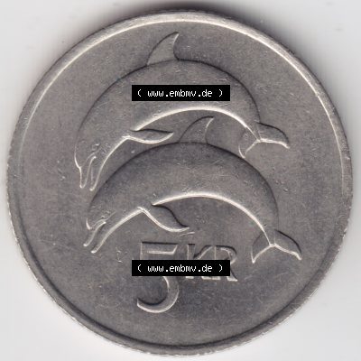 Münzen Island Umlaufmünze 1981-1992, 5 KR Kronur, Kronen 1981. Rückseite der alten Isländischen Umlaufmünze aus Island in Isländischen Kronen-Währung... Sammlung