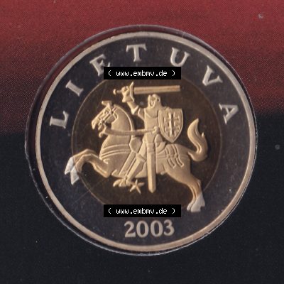 Münzen Litauen Umlaufmünze 2003, 5 Litai, Bild mit Rückseite der Münze als Bildmaterial Sammlung
