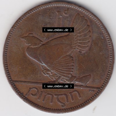 Münzen Irland Umlaufmünze 1928-1937, 1 Penny, Pence 1935. Vorderseite der alten irischen Umlaufmünze aus Irland in Irische Pfund-Währung zum katalogisieren und verwalten... Sammlung