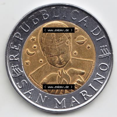 Münzen San Marino Gedenkmünze 1996-1996, 500 Lire Die Künste. Wappen der 500 Lire Gedenkmünzen von San Marino Eurovorläufer als Bildmaterial im online Katalog und... Sammlung