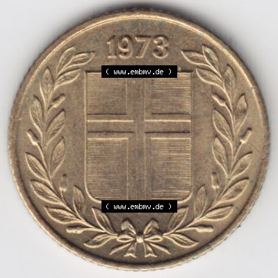 Münzen Island Umlaufmünze 1969-1974, 50 Aurar 1973. Vorderseite der alten Isländischen Umlaufmünze aus Island in Isländischen Kronen-Währung zum katalogisieren... Sammlung