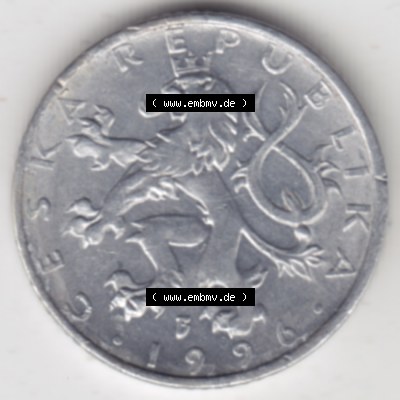 Münzen Tschechien Umlaufmünze 1993-2008, 50 Heller. Vorderseite der Münze aus Tschechien als Bildmaterial für Sammler und Münzen-Webseiten hier im online Katalog und... Sammlung