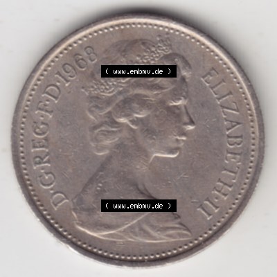 Münzen Großbritannien Umlaufmünze 1968-1981, New Pence 1968. Rückseite der alten britischen Münze aus Großbritannien zum katalogisieren und verwalten im Münzen-Katalog... Sammlung
