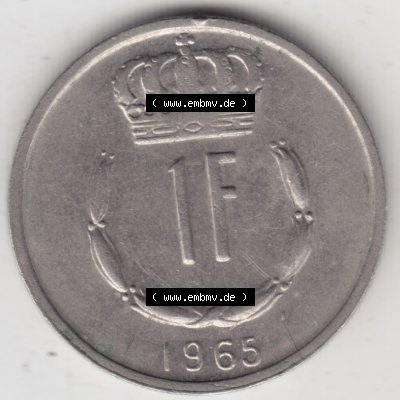 Münzen Luxemburg Umlaufmünze 1965-1984, 1 Franken - Francs 1965, Bild mit Vorderseite der Münze als Bildmaterial Sammlung