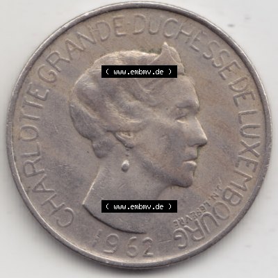 Münzen Luxemburg Umlaufmünze 1962-1962, 5 Franken - Francs 1962, Bild mit Rückseite der Münze als Bildmaterial Sammlung