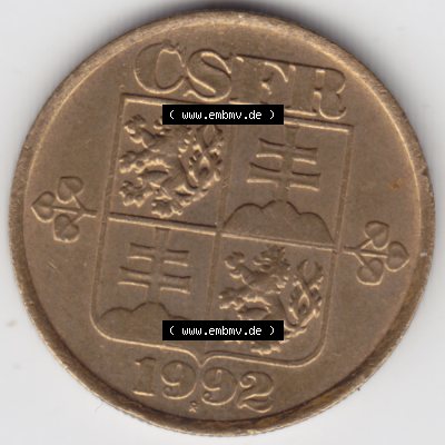 Münzen Tschechoslowakei Umlaufmünze 1991-1992,20 h, Haleru, Heller. Vorderseite der Münze aus Tschechoslowakei als Bildmaterial für Sammler und Münzen-Webseiten... Sammlung