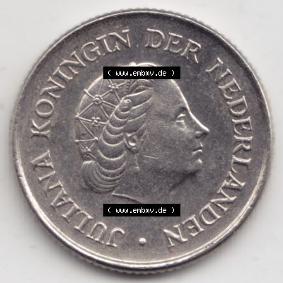 Münzen Niederlande Umlaufmünze 1950-1980, 25 Cent 1972, Bild mit Rückseite der Münze als Bildmaterial Sammlung