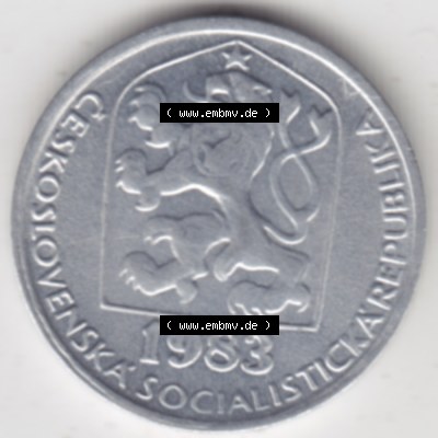 Münzen Tschechoslowakei Umlaufmünze 1974-1990, 10 Heller. Vorderseite der Münze aus Tschechoslowakei als Bildmaterial für Sammler und Münzen-Webseiten hier im online... Sammlung