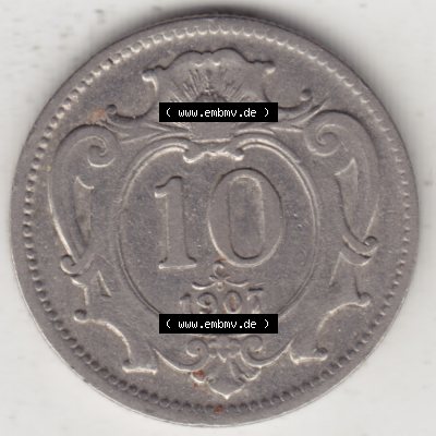 Münzen Österreich Umlaufmünze 1892-1911, 10 Heller 1907, Bild mit Vorderseite der Münze aus Österreich als Bildmaterial, für dich selbst Sammlung
