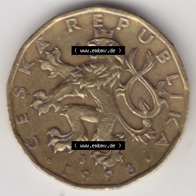Münzen Tschechien Umlaufmünze 1993-Heute, 20 Kronen. Vorderseite der Münze aus Tschechien als Bildmaterial für Sammler und Münzen-Webseiten hier im online Katalog... Sammlung