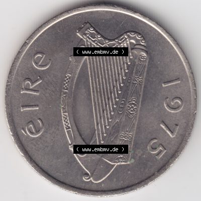 Münzen Irland Umlaufmünze 1975, 5 Pence. Rückseite der alten irischen Umlaufmünze aus Irland in Irische Pfund-Währung zum katalogisieren und verwalten im Münzen-Katalog... Sammlung