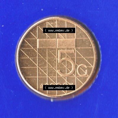 Münzen Niederlande Umlaufmünze 1987-2000, 5 Gulden, Bild mit Vorderseite der Münze als Bildmaterial Sammlung