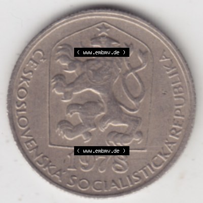 Münzen Tschechoslowakei Umlaufmünze 1978-1990, 50 Heller. Vorderseite der Münze aus Tschechoslowakei als Bildmaterial für Sammler und Münzen-Webseiten hier im online... Sammlung