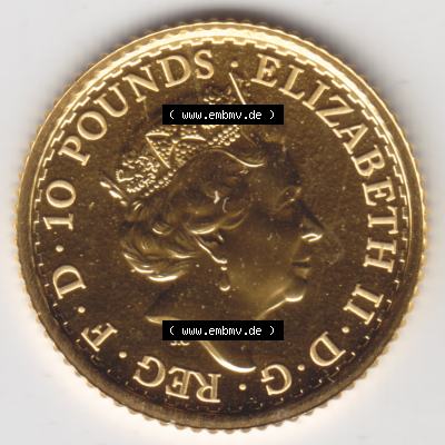 Münzen Großbritannien Goldmünze 2016-2016, 10 Pfund 2016 Britannia. Rückseite der alten britischen Münze aus Großbritannien zum katalogisieren und verwalten... Sammlung