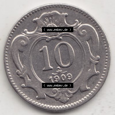 Münzen Österreich Umlaufmünze 1892-1911, 10 Heller 1909, Bild mit Vorderseite der Münze aus Österreich als Bildmaterial, für dich selbst Sammlung