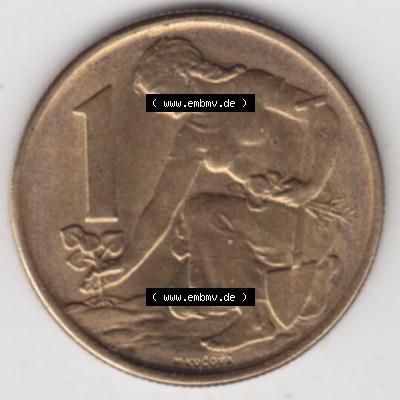 Münzen Tschechoslowakei Umlaufmünze 1961-1990, 1 Krone. Rückseite der Münze aus Tschechoslowakei als Bildmaterial für Sammler und Münzen-Webseiten hier im online... Sammlung